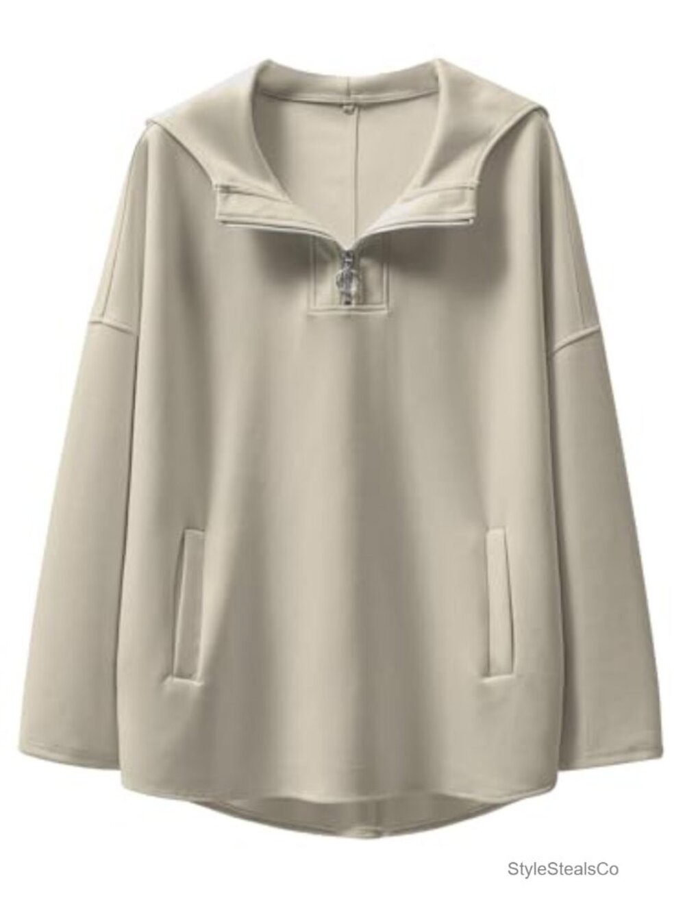 Oversized Quarter Zip Hoodie Pullover Drop Shoulder High Low Hem Sweatshirt
